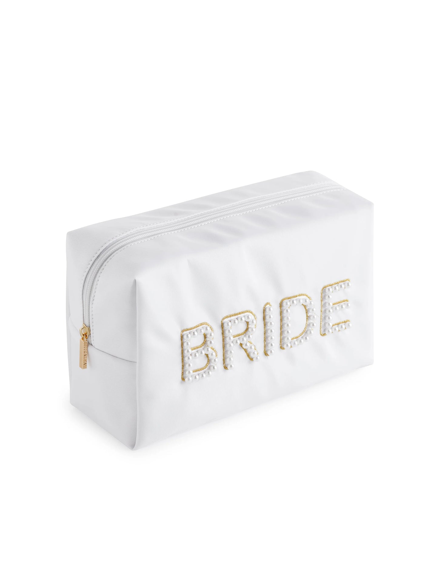 PEARL "BRIDE" LARGE ZIP POUCH, WHITE