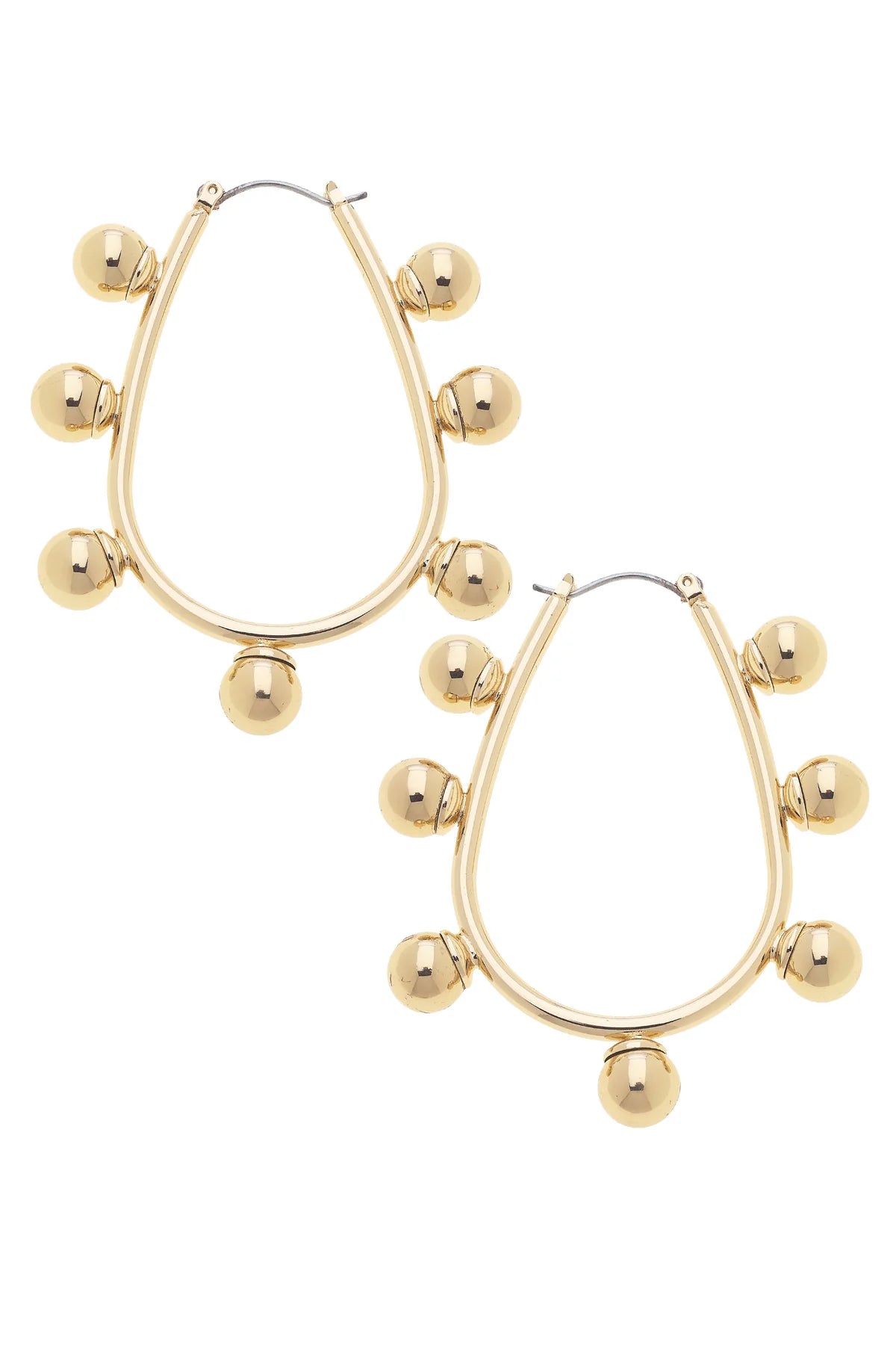 Allison Studded Metal Teardrop Hoop Earrings in Shiny Gold
