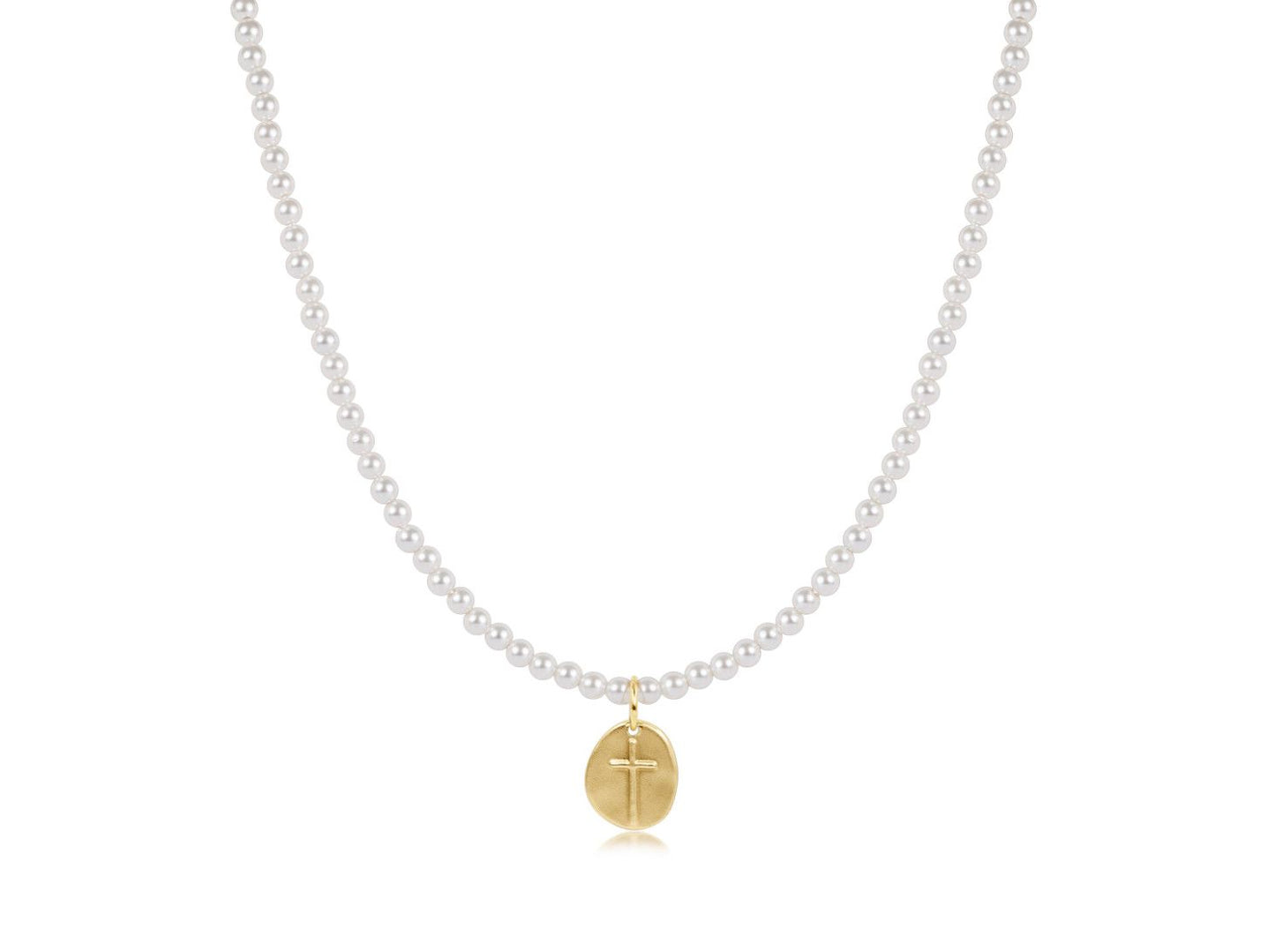 15" Choker Classic Pearl 3mm Bead - Inspire Small Gold Charm