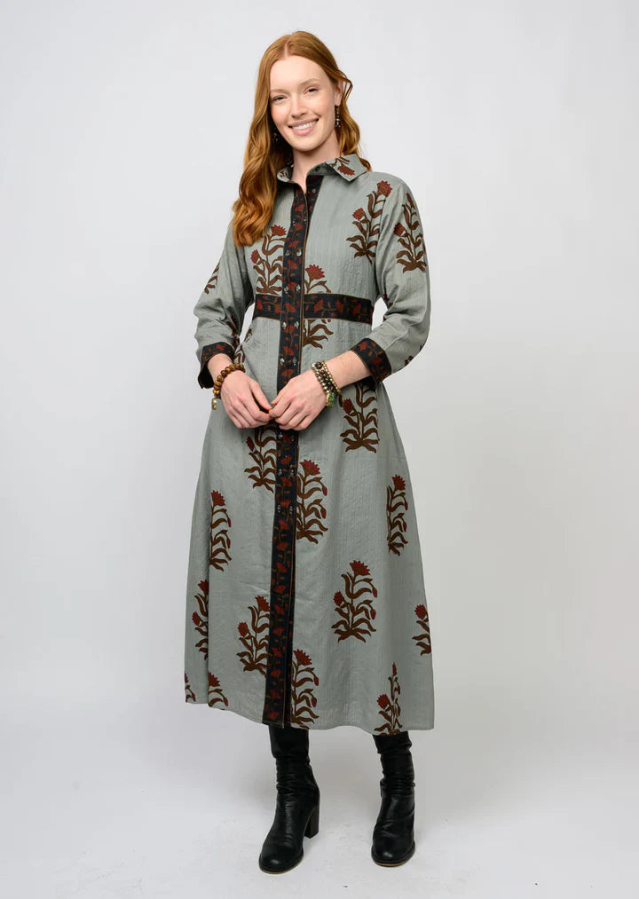 DOUBLE BUTTON BORDERED DRESS