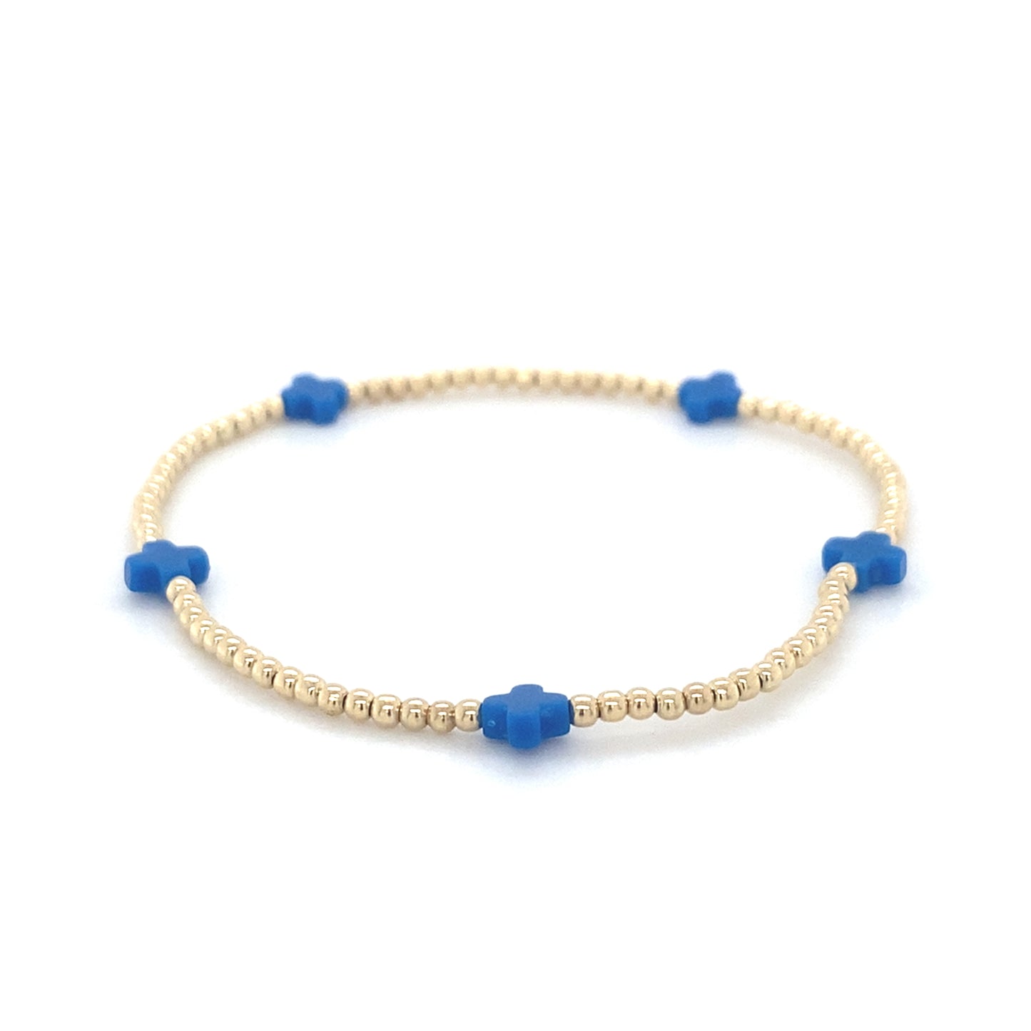 Signature Cross Gold Pattern 2mm Bead Bracelet - Cobalt