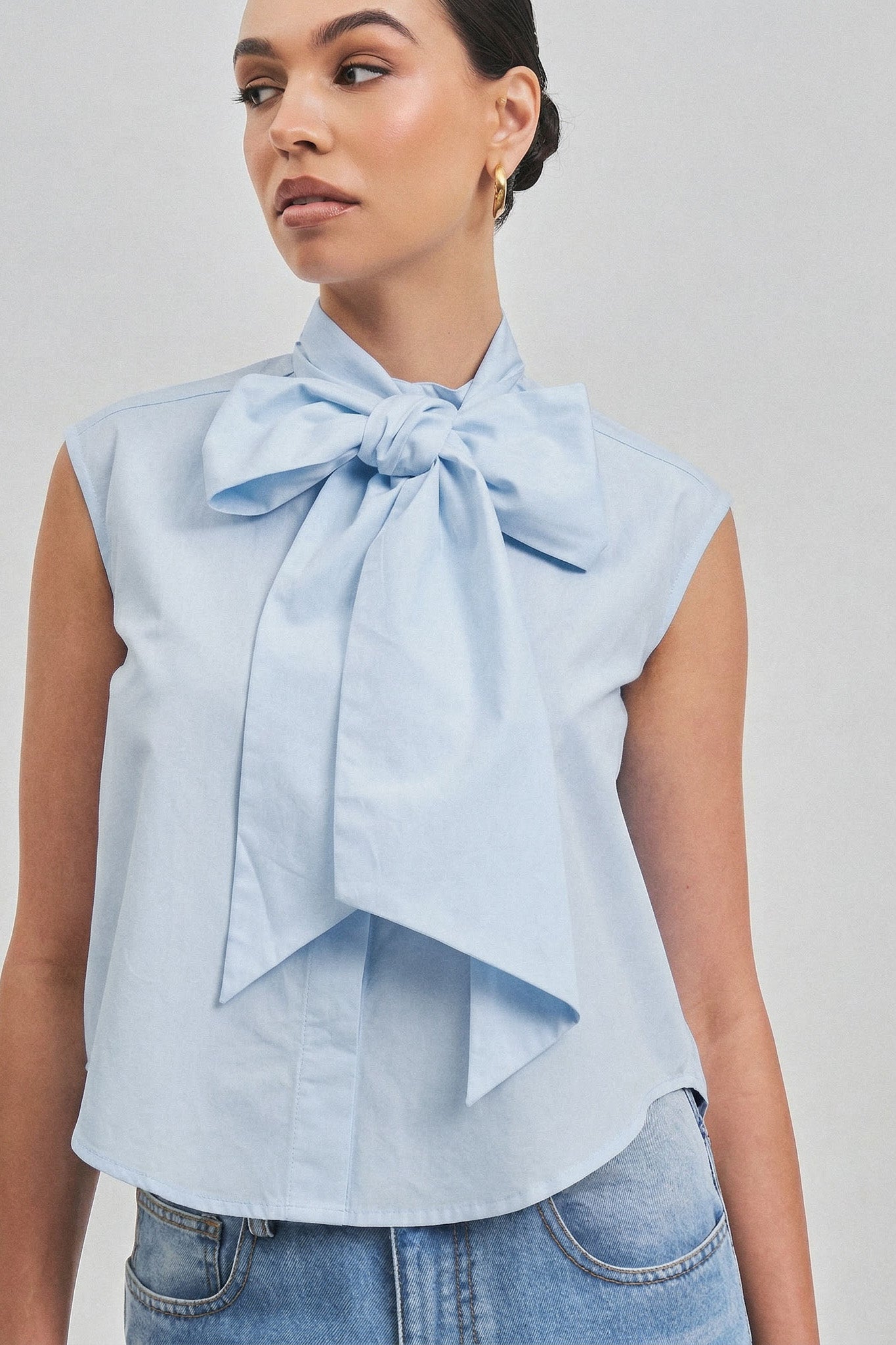 BIG BOW DETAILED BUTTON DOWN SHIRT TOP