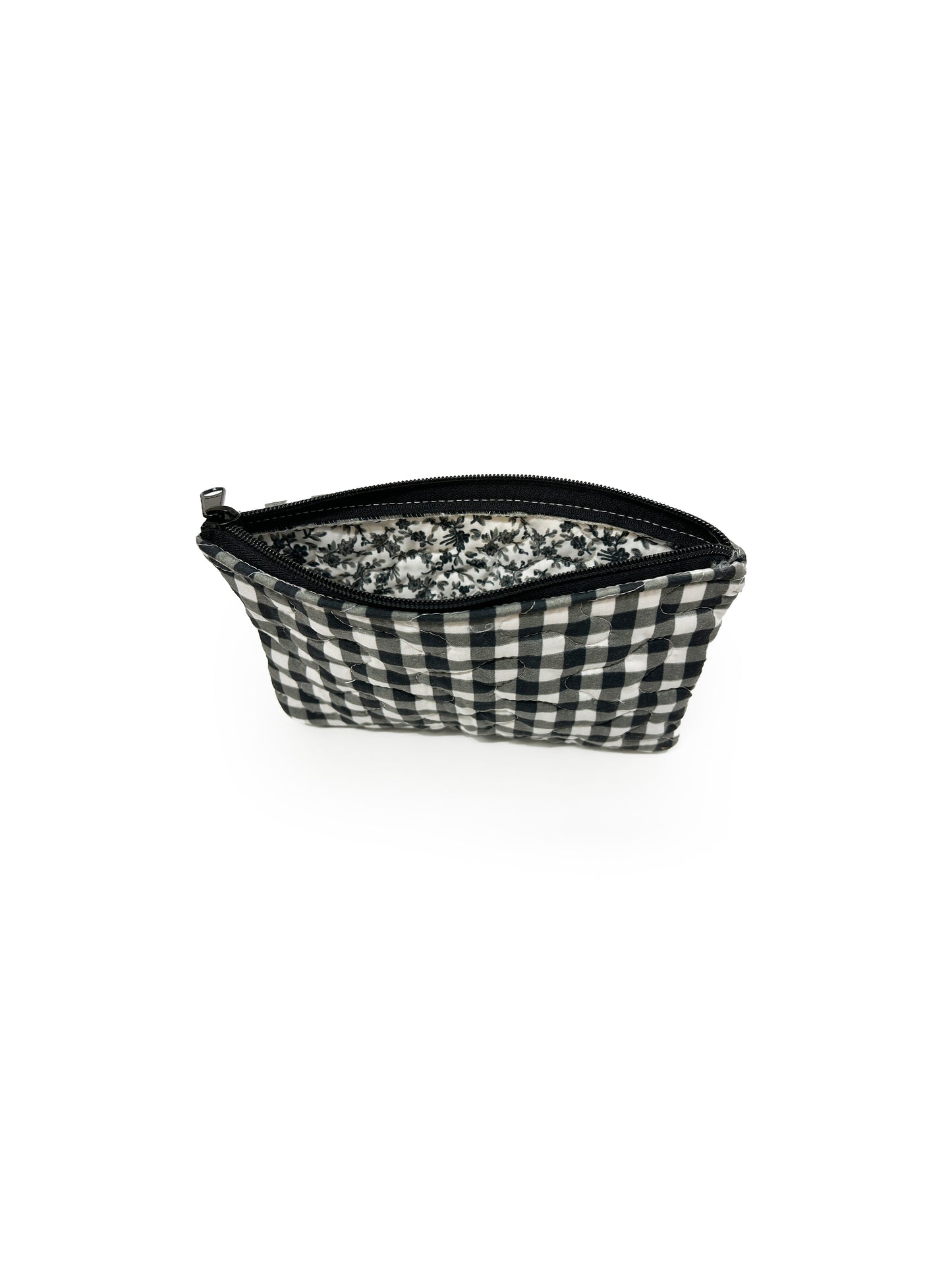 Anthia Gingham Black Quilted Makeup Bag