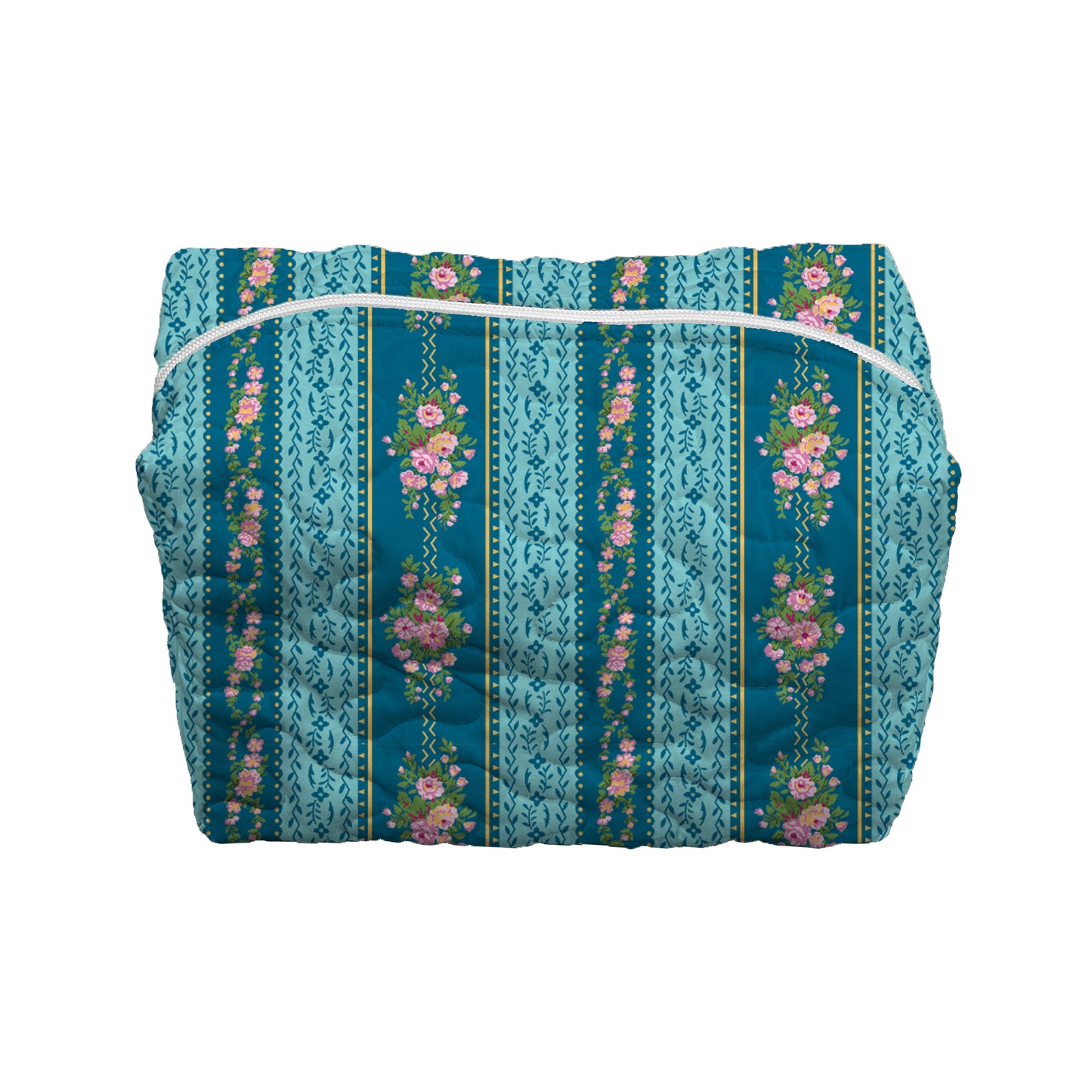 Bella Stripe Peacock Quilted Large Makeup Bag