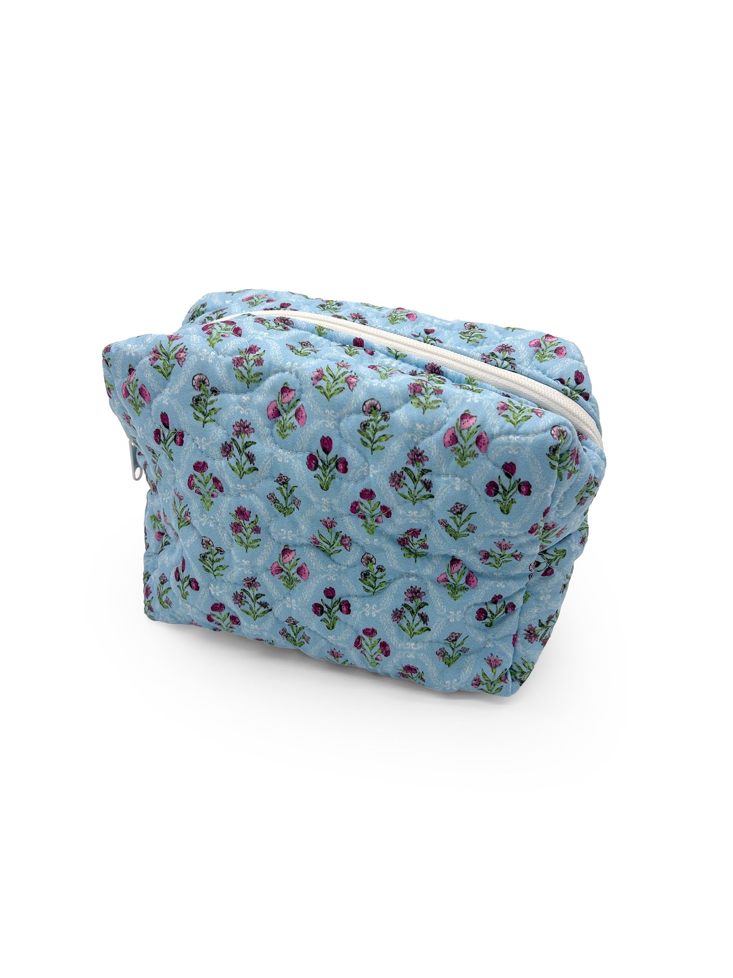 Charlotte Maya Blue Quilted Large Makeup Bag