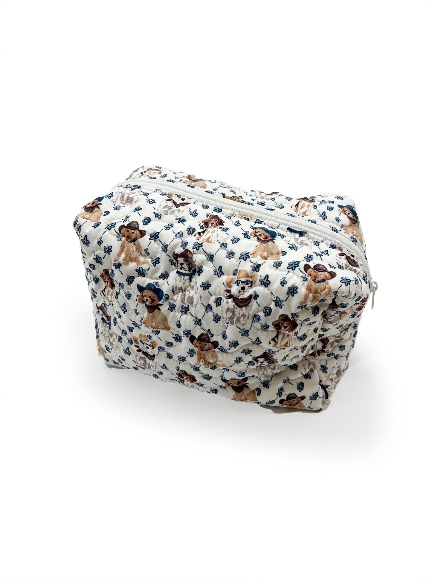 Cowboy Pups Navy Quilted Large Makeup Bag