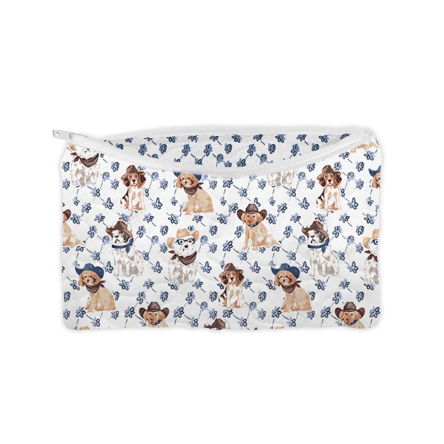 Cowboy Pups Navy Quilted Makeup Bag