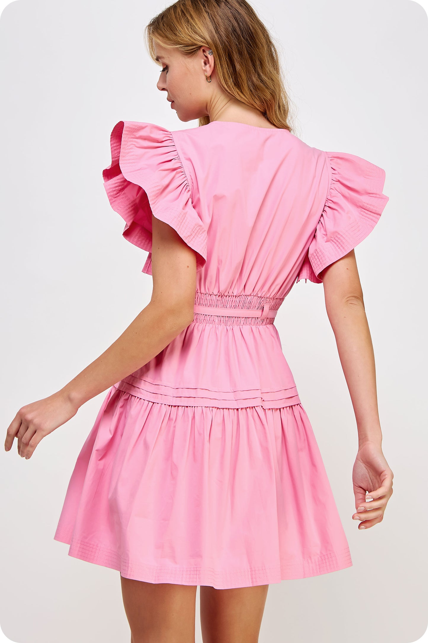 FLUTTER SLEEVES PEPLUM POPLIN MINI DRESS