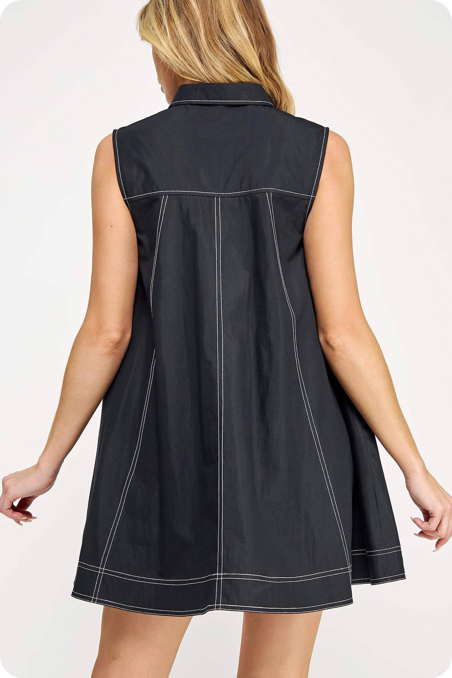 CONTRAST TOP STITCH MINI SHIRT DRESS