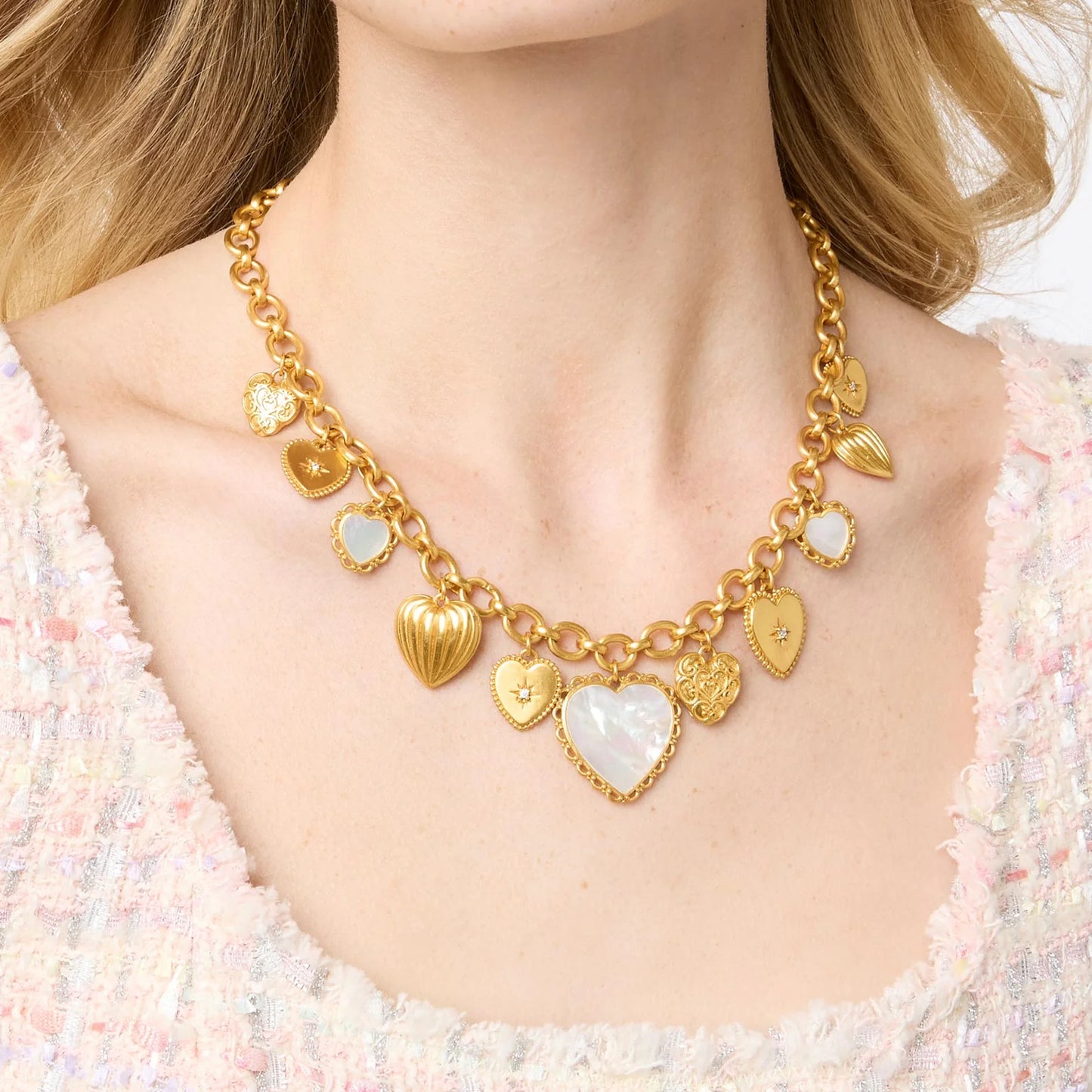 Heart Charm Necklace-Mother of Pearl-OS