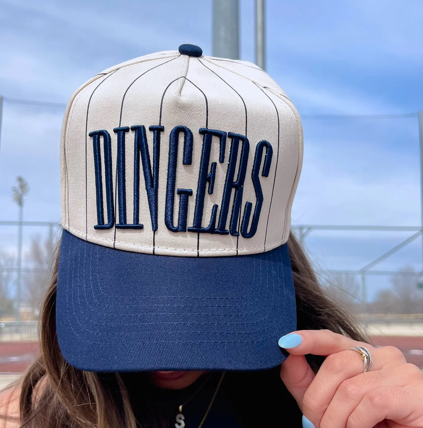 DINGERS- STRIPE VINTAGE TRUCKER HAT- NAVY BLUE