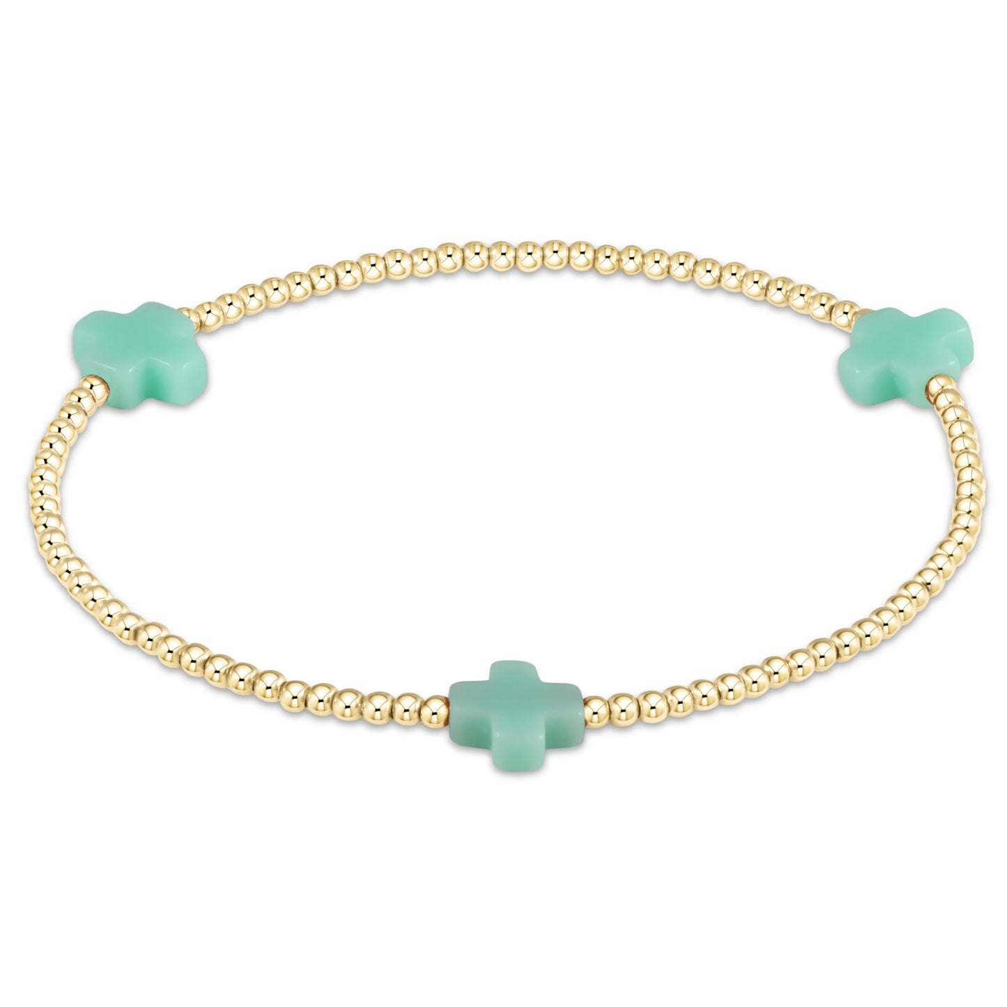 Signature Cross Gold Pattern 2mm Bead Bracelet - Mint