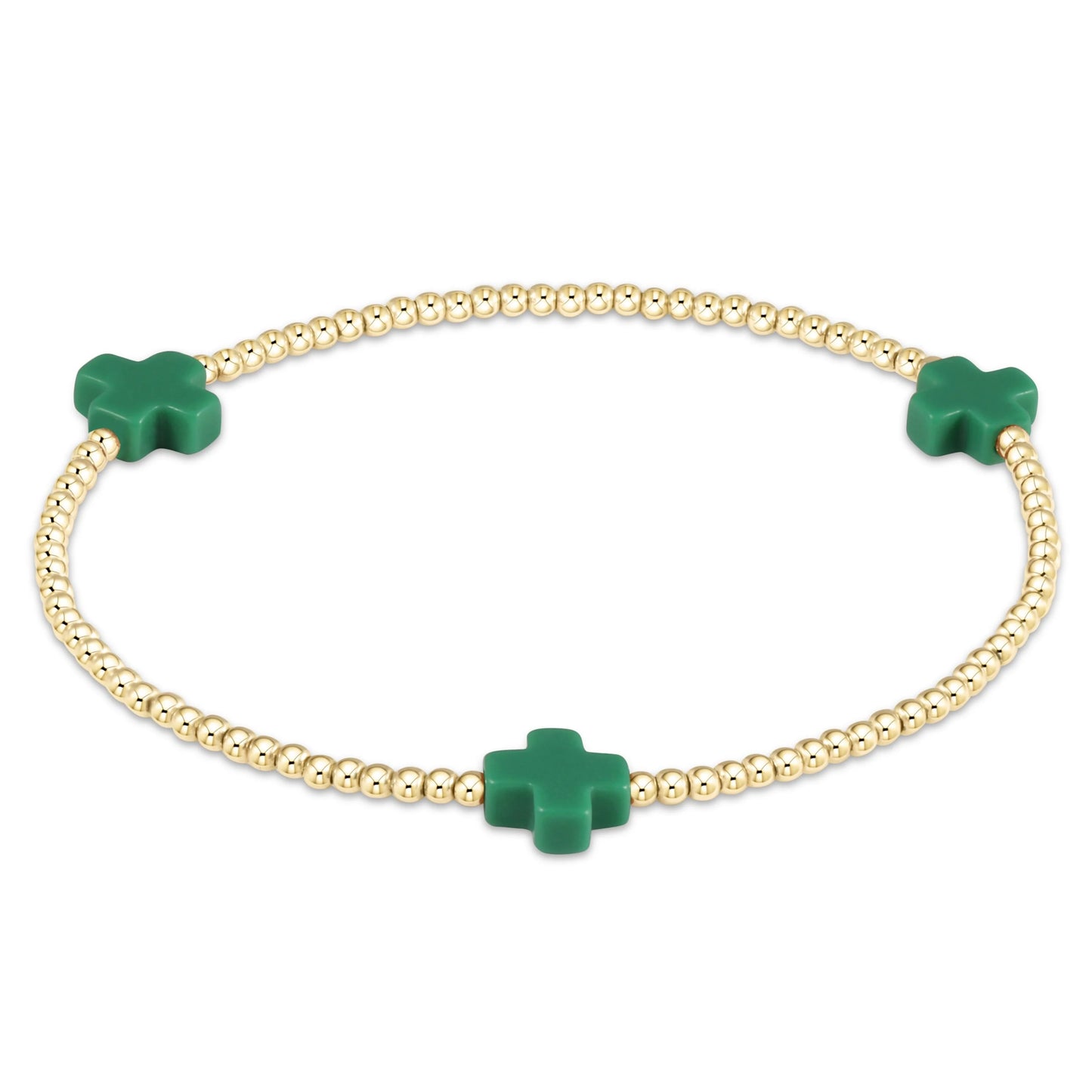 SIGNATURE CROSS SMALL GOLD PATTERN 2MM BEAD BRACELET - EMERALD