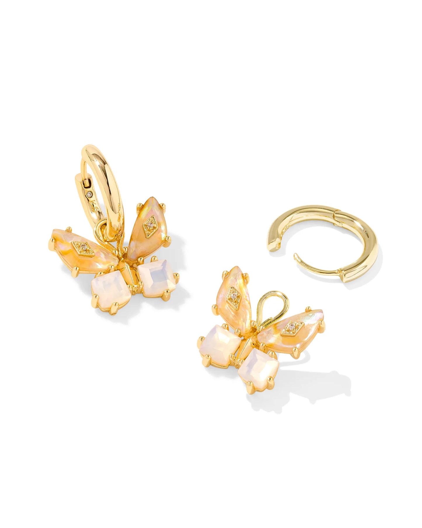 BIANCA BUTTERFLY HUGGIE EARRINGS GOLD IRIDESCENT WHITE MIX