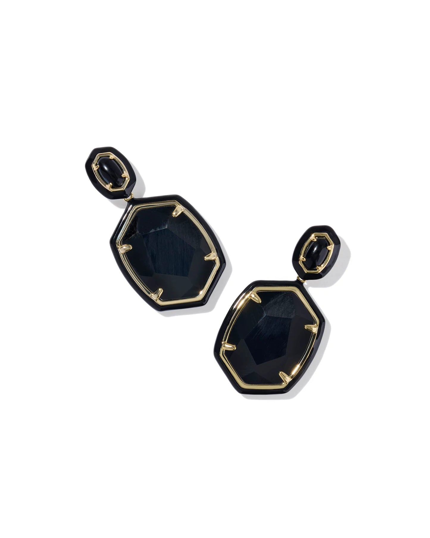 DAPHNE ENAMEL FRAME DROP EARRINGS GOLD BLACK AGATE