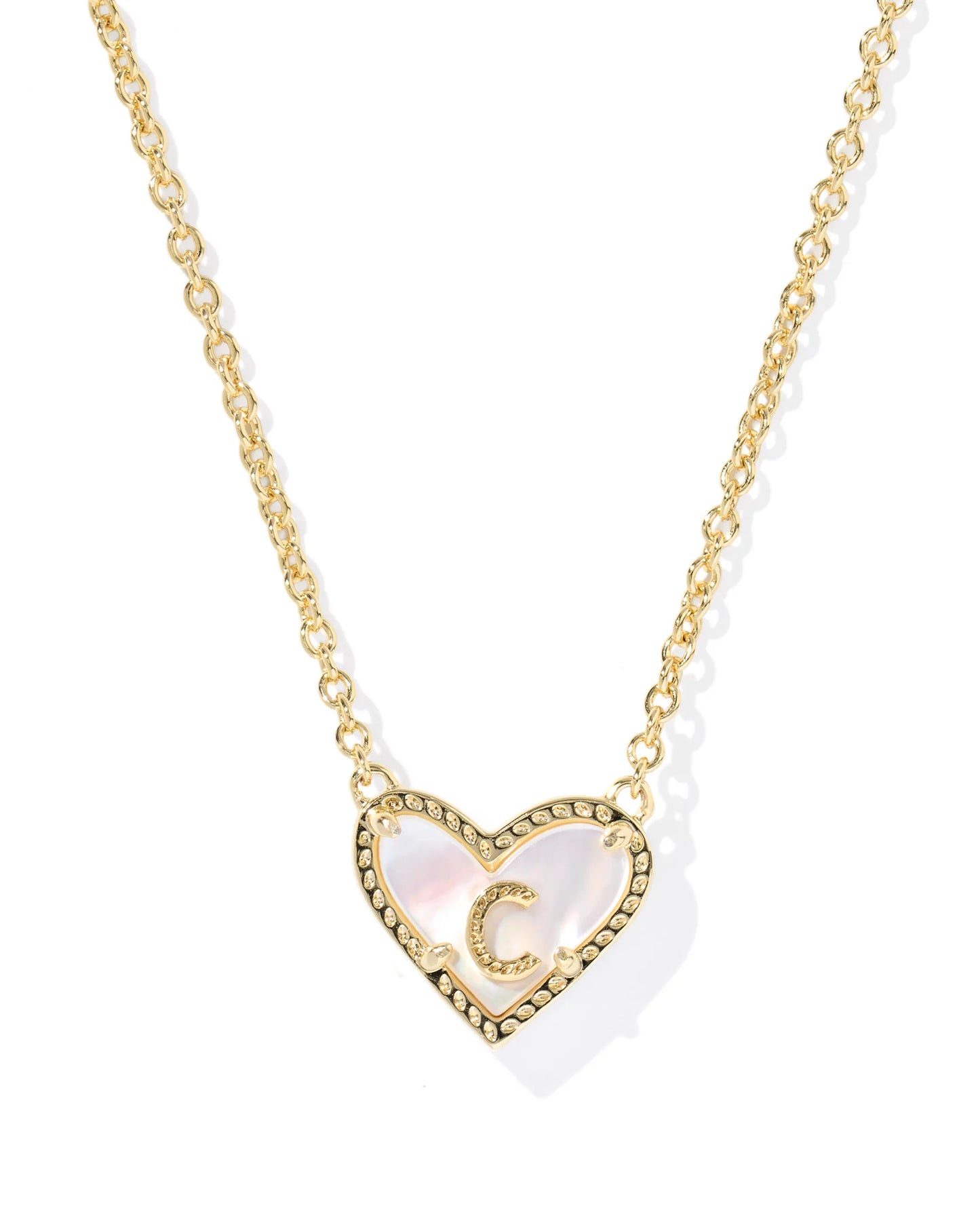 HEART LETTER C SHORT PENDANT NECKLACE GOLD IVORY MOTHER OF PEARL