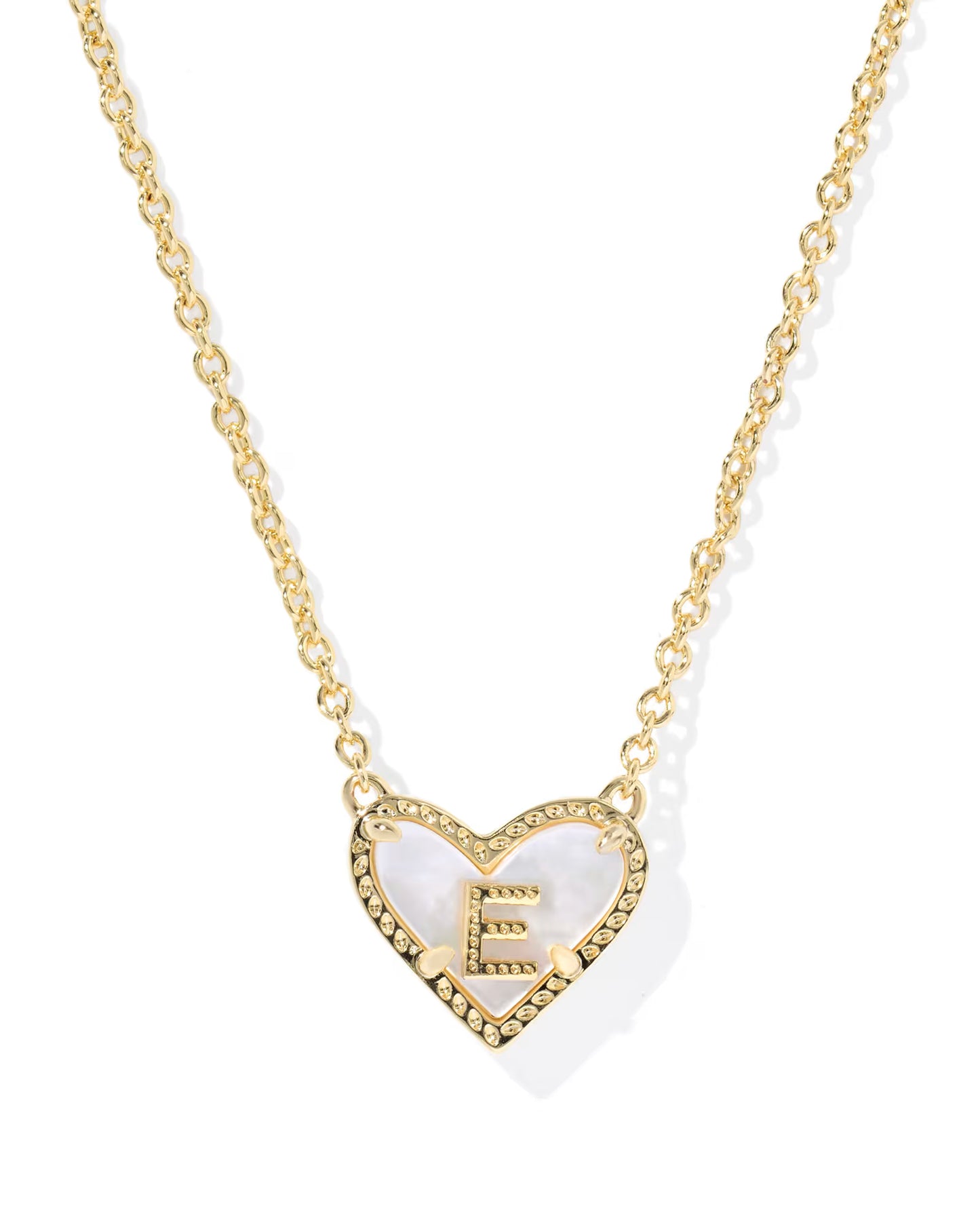HEART LETTER E SHORT PENDANT NECKLACE GOLD IVORY MOTHER OF PEARL