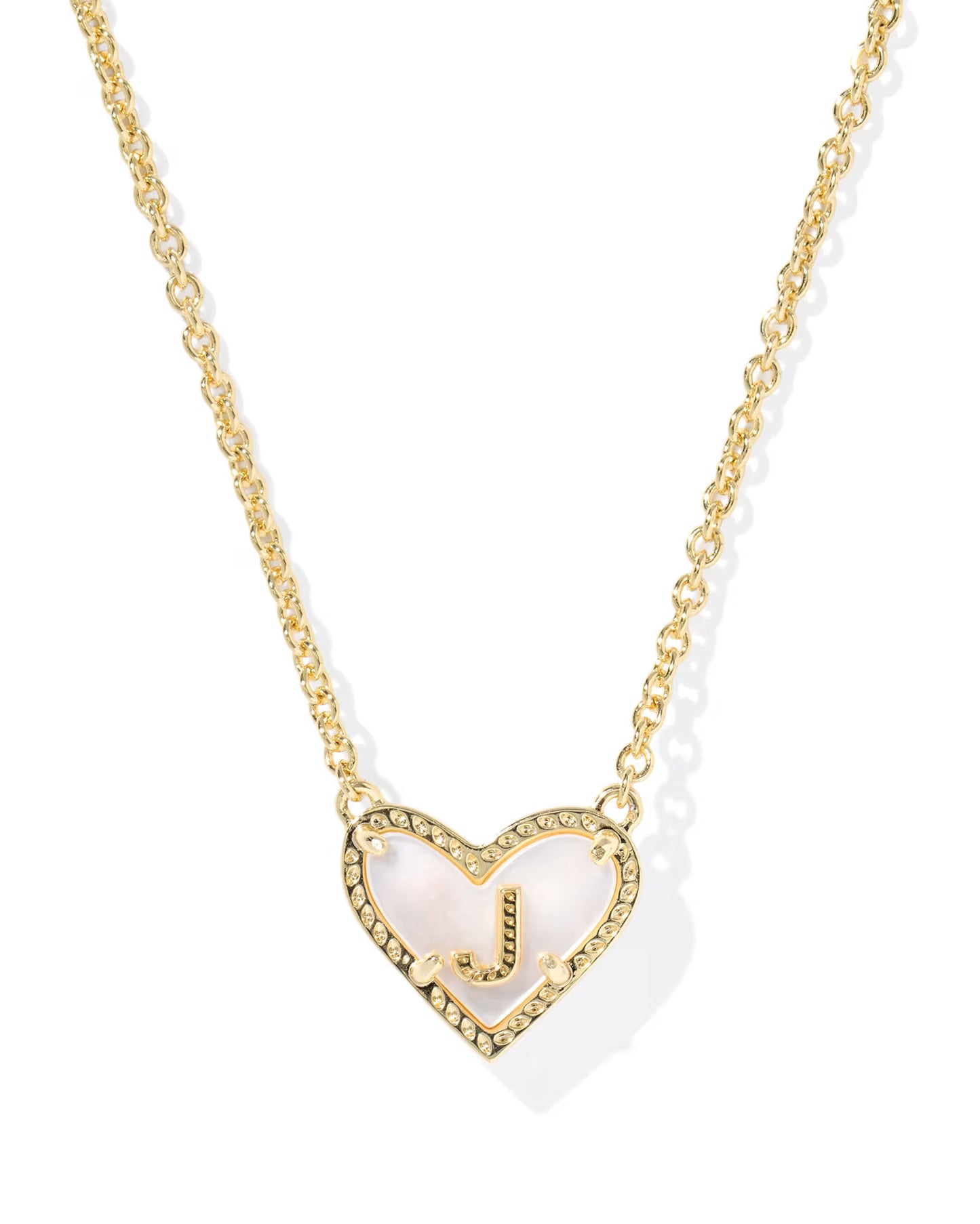 HEART LETTER J SHORT PENDANT NECKLACE GOLD IVORY MOTHER OF PEARL