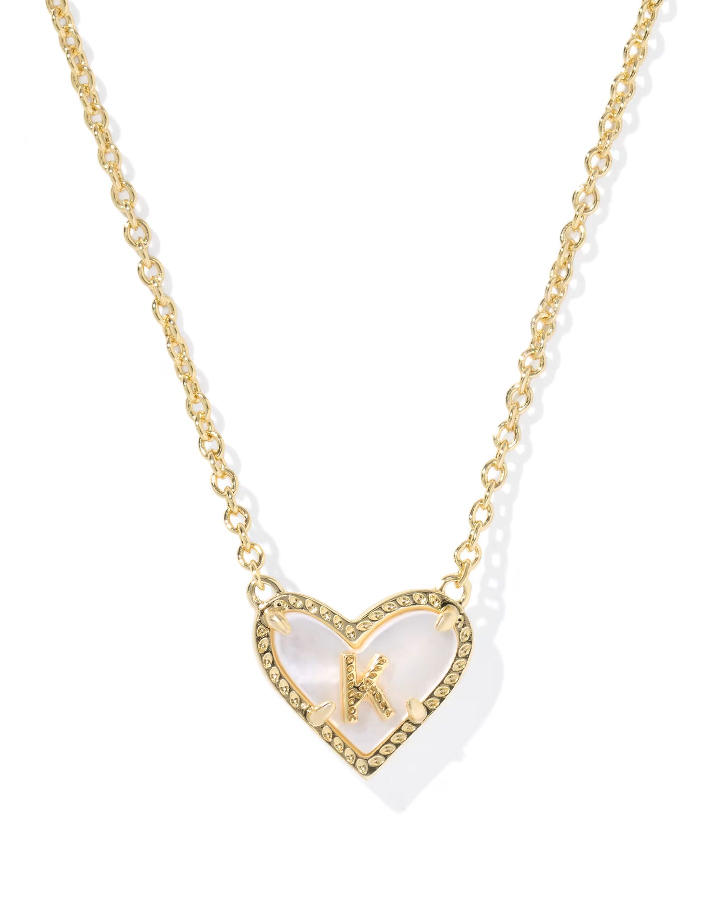 HEART LETTER K SHORT PENDANT NECKLACE GOLD IVORY MOTHER OF PEARL