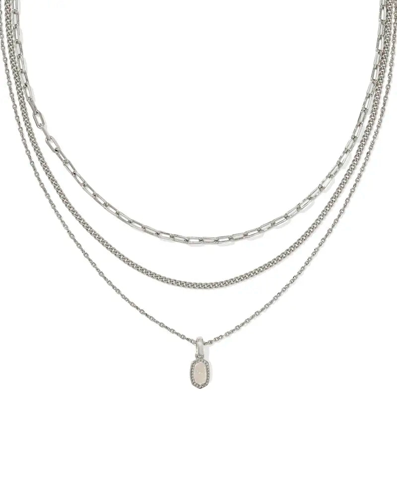 MINI ELISA TRIPLE STRAND NECKLACE SILVER IRIDESCENT DRUSY