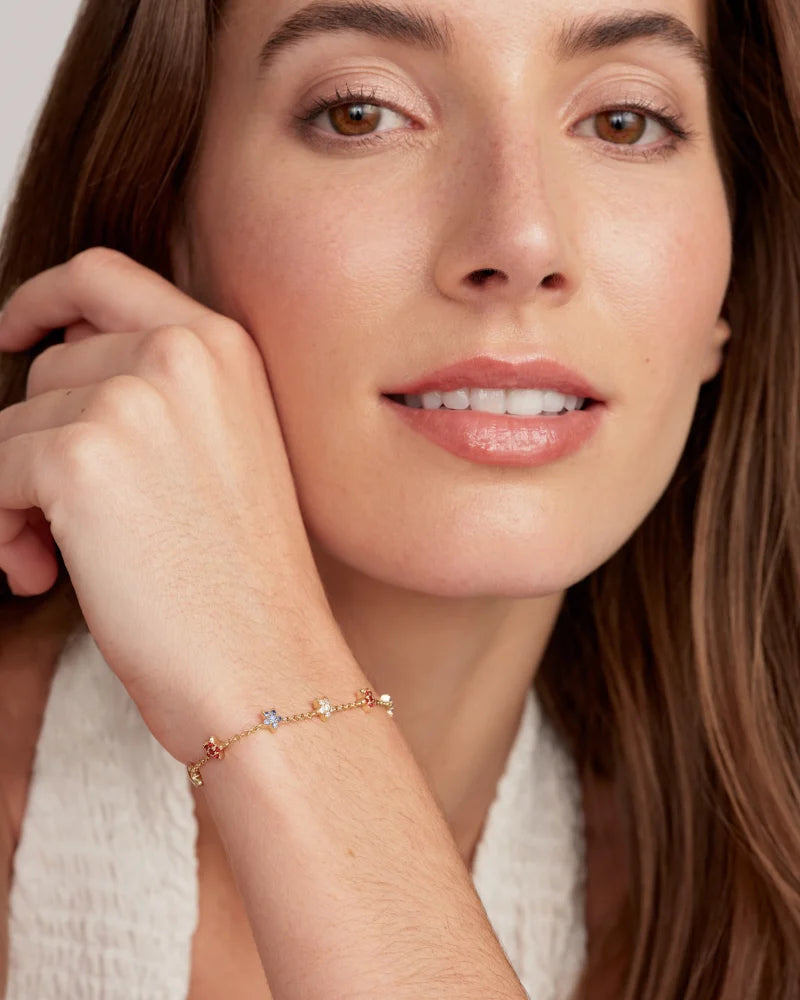 SIERRA STAR CRYSTAL DELICATE CHAIN BRACELET GOLD RED WHITE BLUE MIX