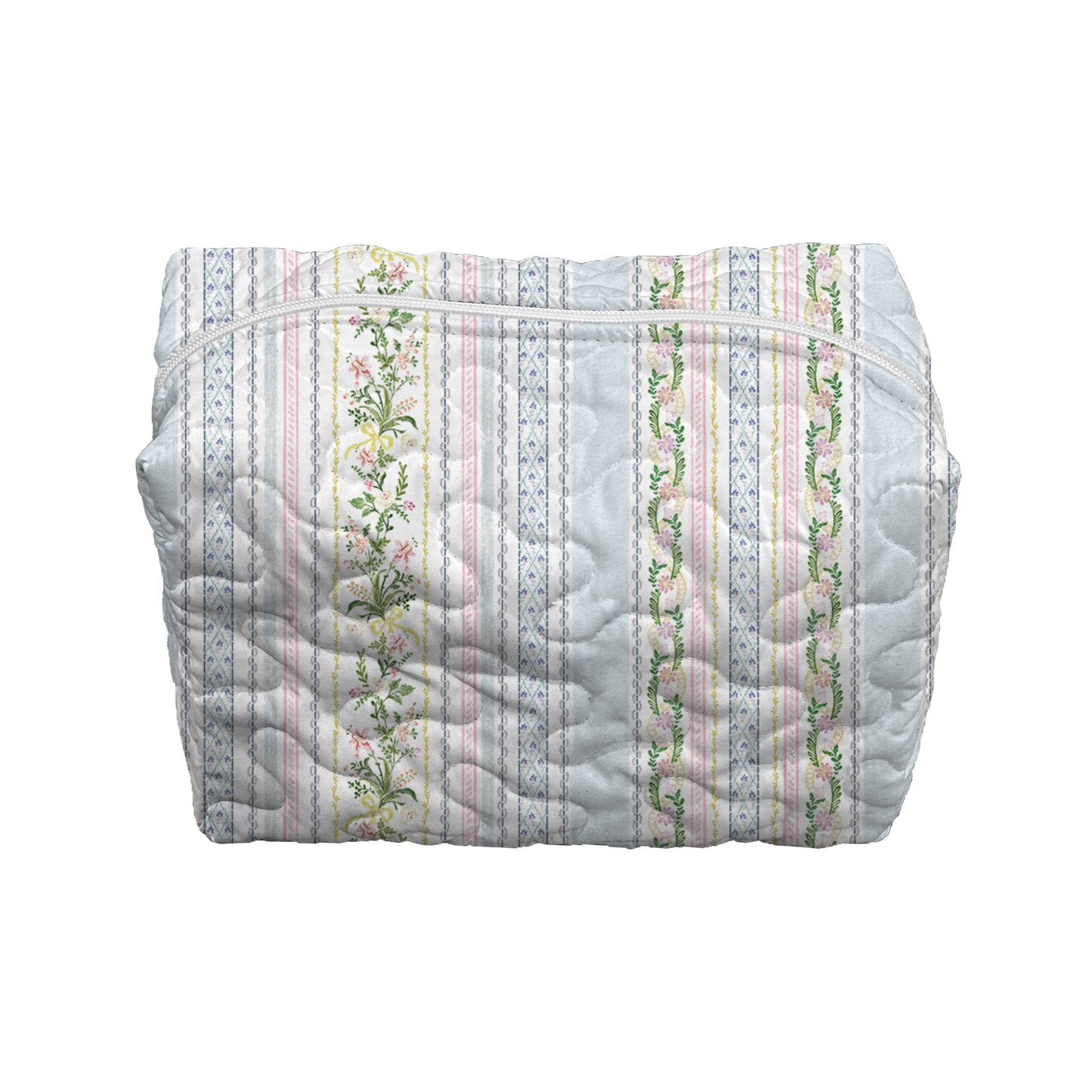 Milkglass Ribbon Blue Quilted Large Makeup Bag
