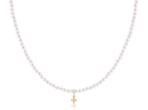 15" Choker Classic Pearl 3mm Bead - Signature Cross Gold Charm