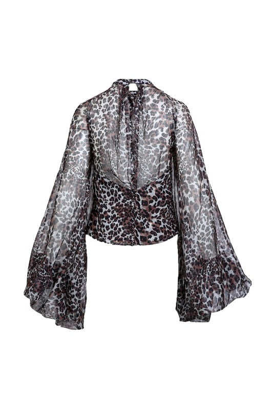 LEOPARD PRINTED RUFFLE NECTIE CHIFFON BLOUSE