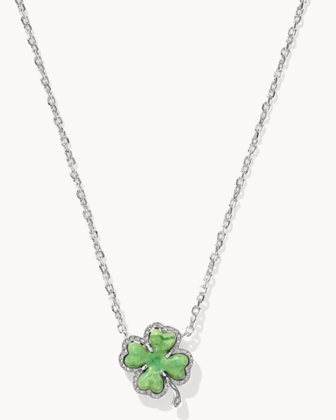 CLOVER SHORT PENDANT NECKLACE SILVER LIME GREEN MAGNESITE