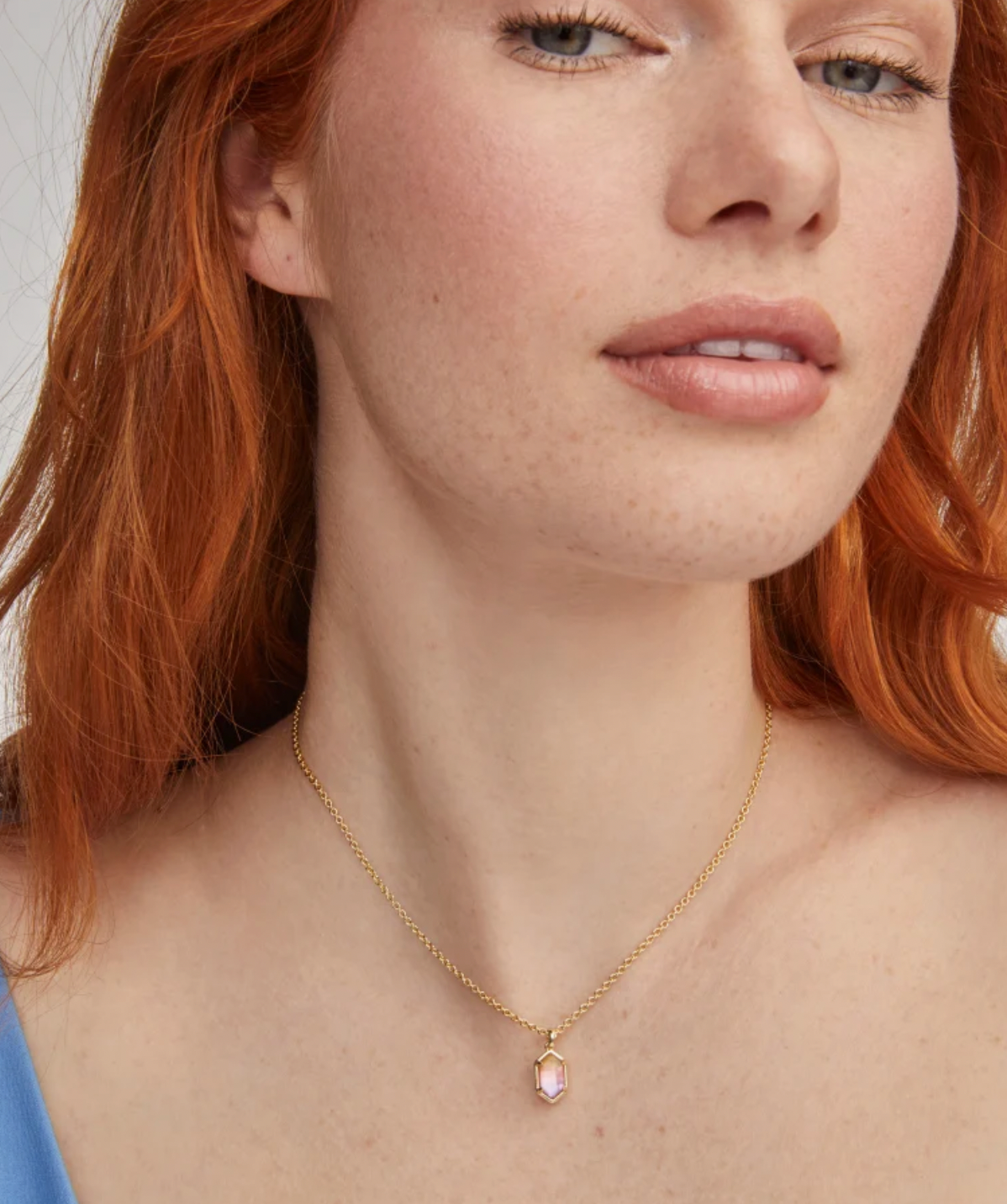 HALLIE SHORT PENDANT NECKLACE GOLD SUNRISE WATERCOLOR ILLUSION