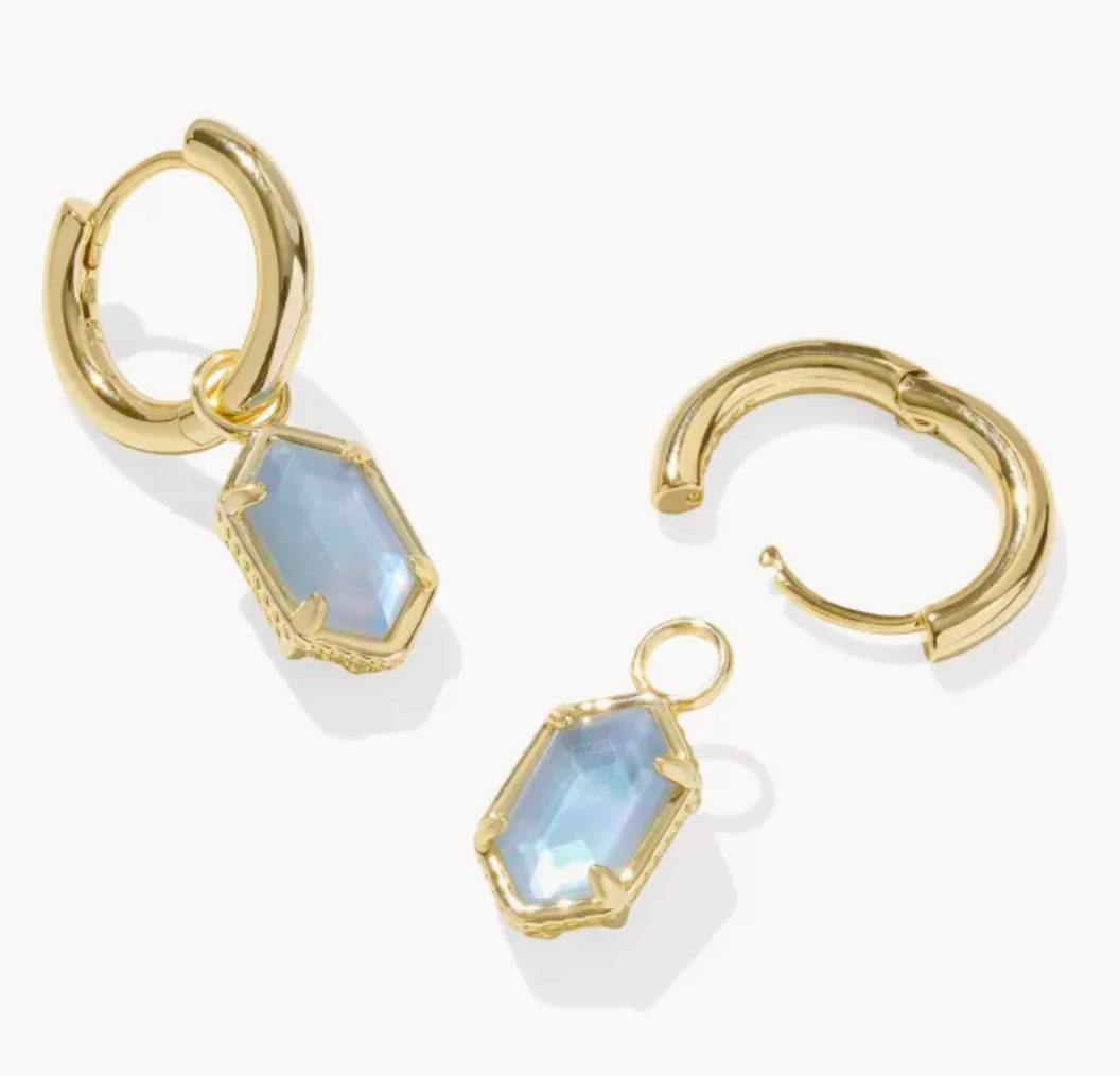 HALLIE HUGGIE EARRINGS GOLD SKY BLUE MOTHER OF PEARL