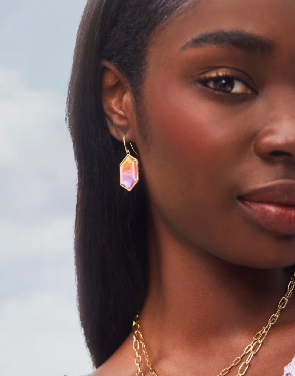 HALLIE DROP EARRINGS GOLD SUNRISE WATERCOLOR ILLUSION