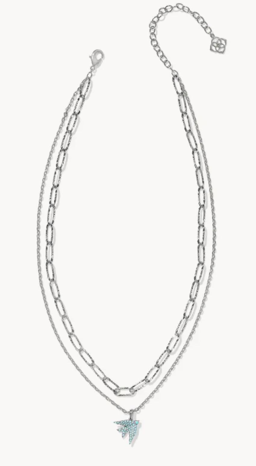 MELODY BIRD MULTI STRAND NECKLACE SILVER TEAL CRYSTAL