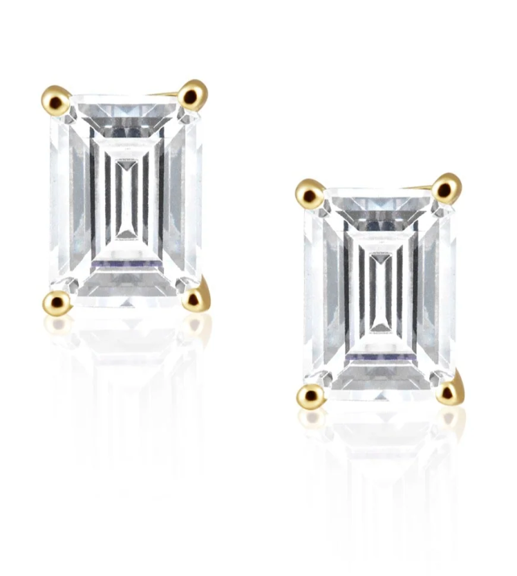 Katie Emerald Cut Studs Gold