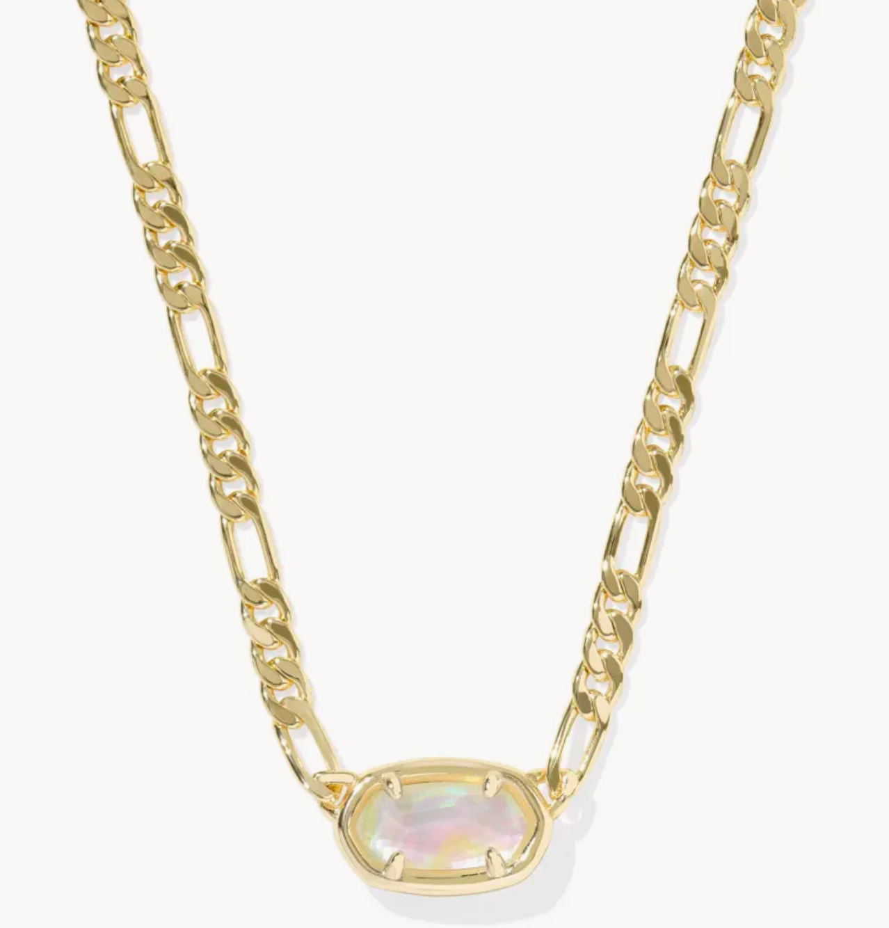 ELISA FIGARO CHAIN SHORT PENDANT NECKLACE GOLD IRIDESCENT ABALONE