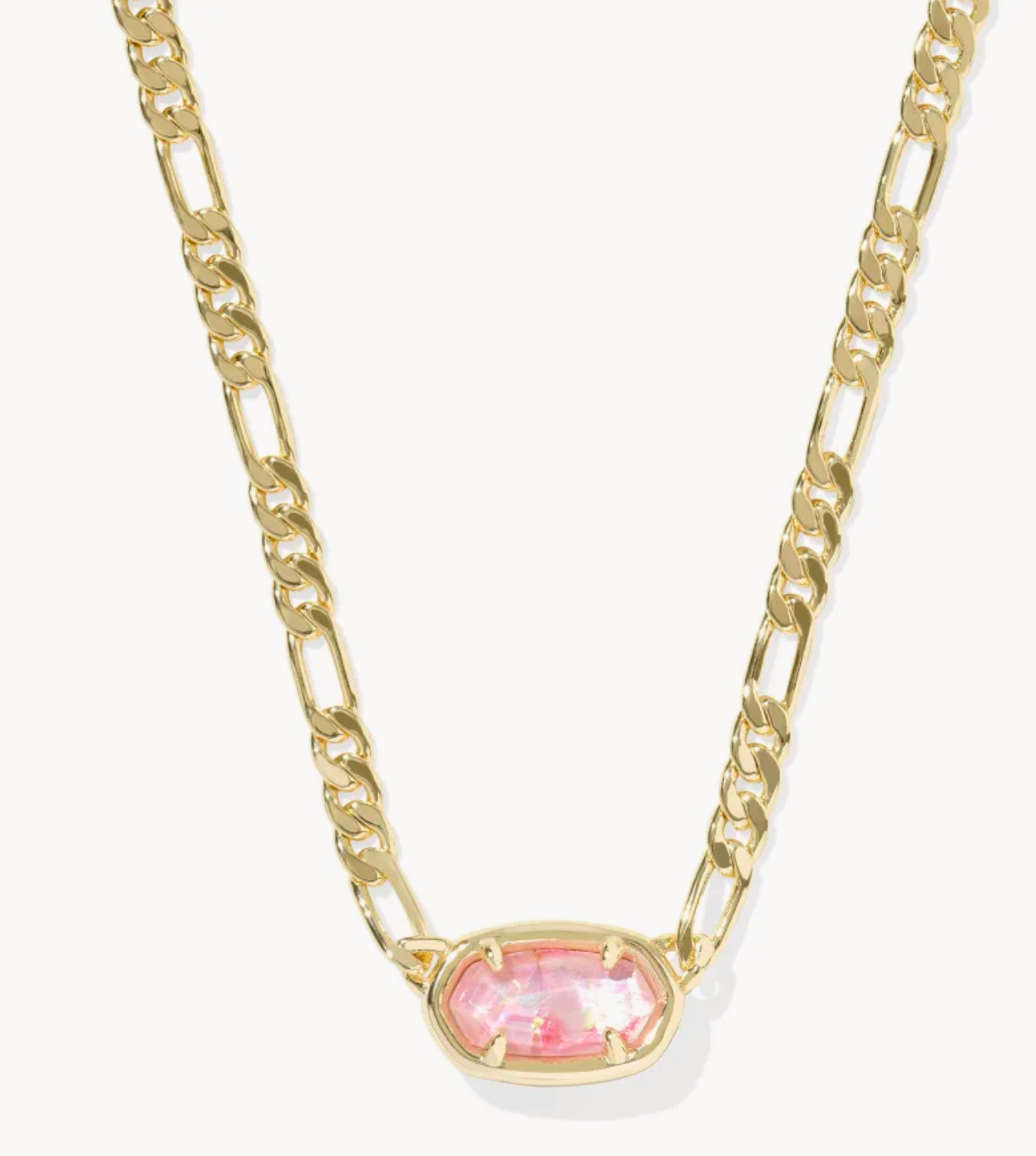 ELISA FIGARO CHAIN SHORT PENDANT NECKLACE GOLD PINK IRIDESCENT MOTHER OF PEARL