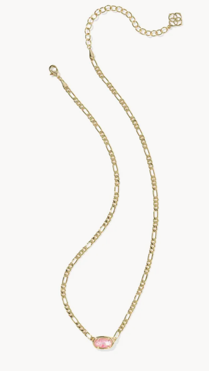 ELISA FIGARO CHAIN SHORT PENDANT NECKLACE GOLD PINK IRIDESCENT MOTHER OF PEARL