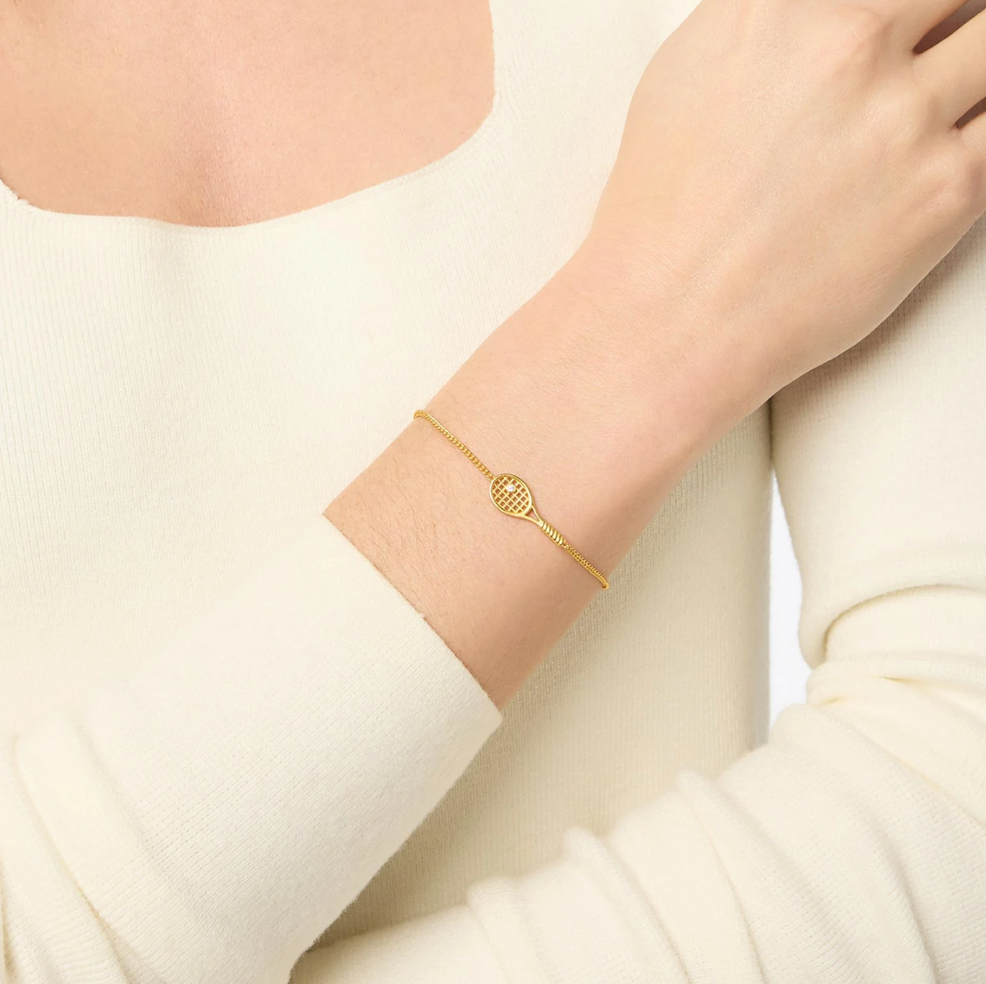 Tennis Racquet Delicate Bracelet-Cubic Zirconia-OS