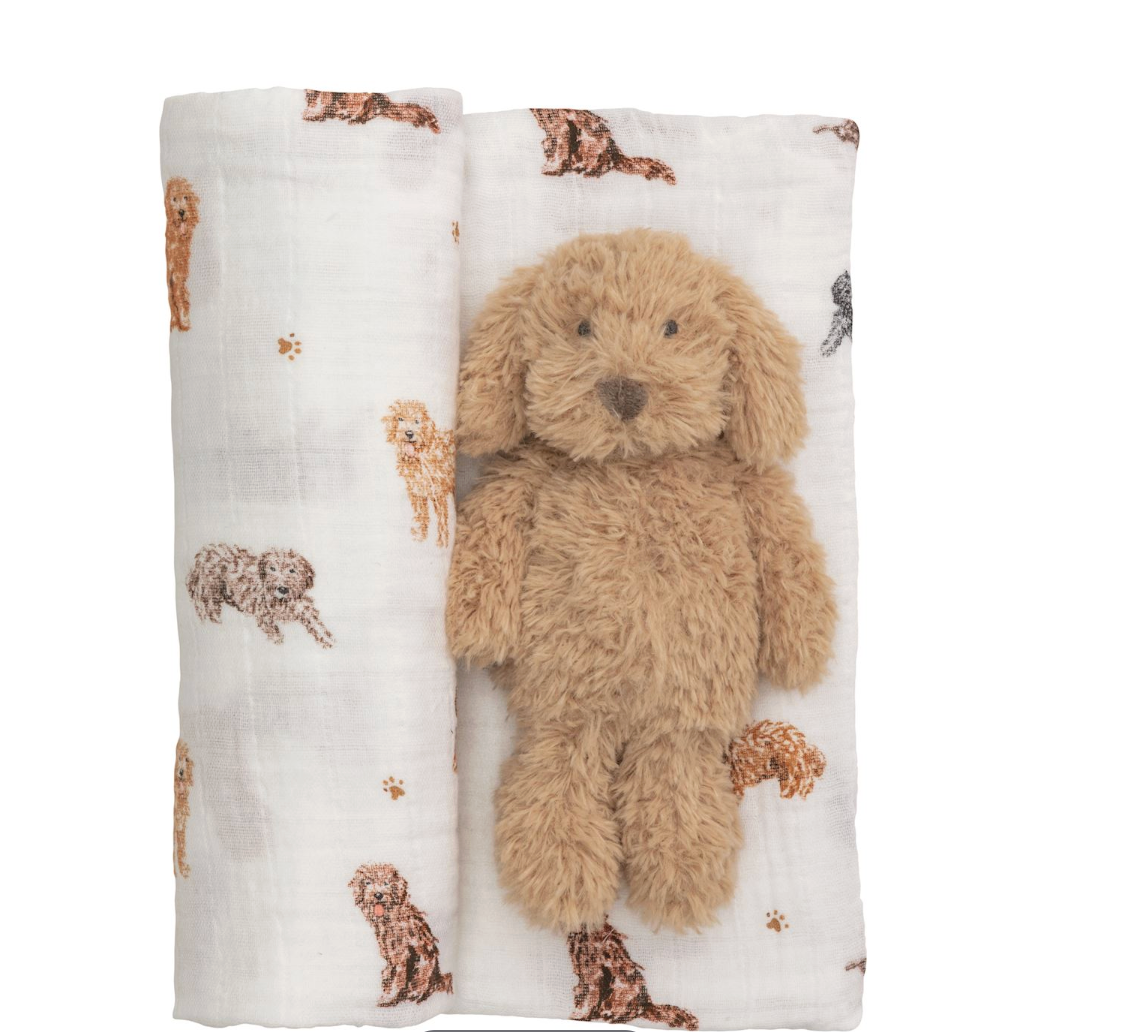 Doodle Swaddle & Rattle Set