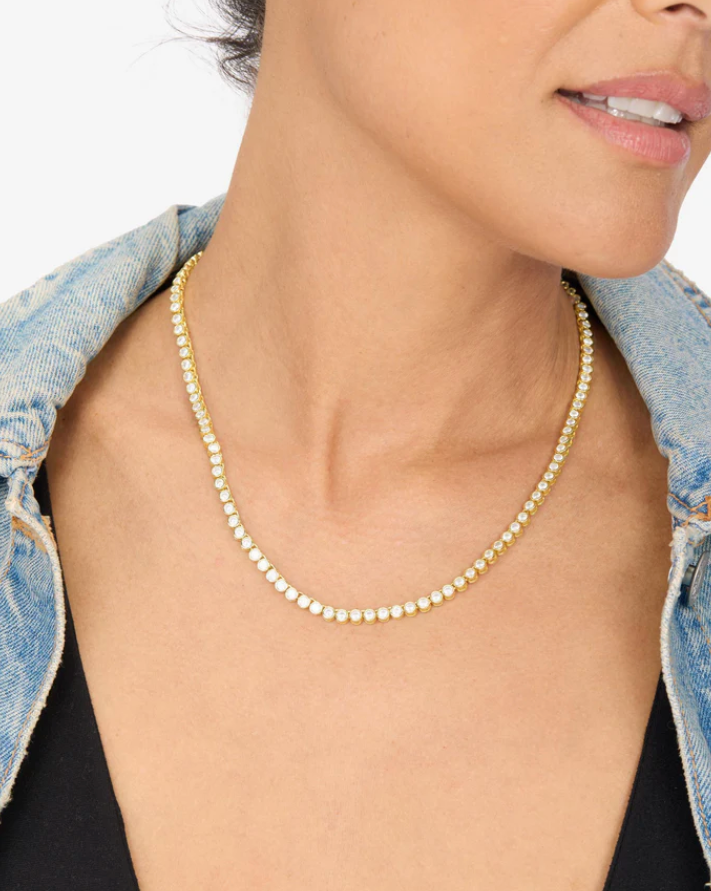 Baroness Tennis Necklace 18' GOLD- WHITE O/S