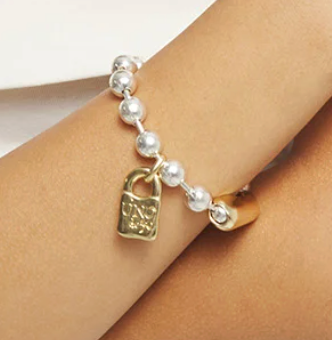 Sterling silver plated ball bracelet with clasp and lock in 18k gold M