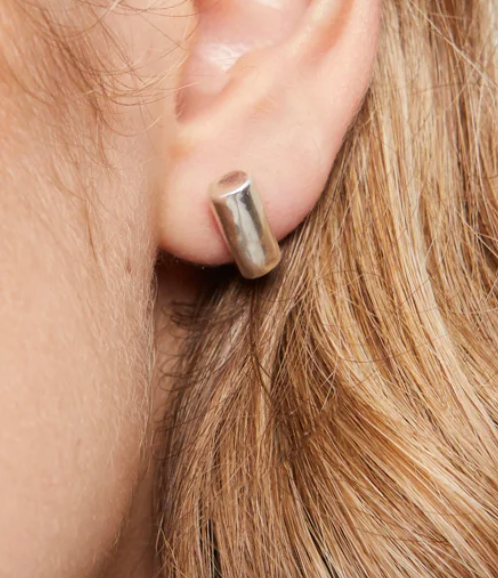 sterling silver plated metal alloy earrings with horizontal tube form