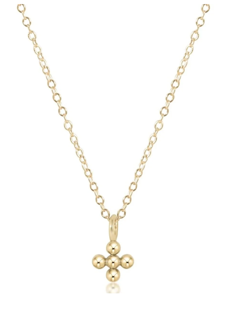 16" Necklace Gold - Signature Cross Beaded Small Gold Charm