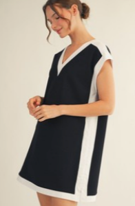 Contrast Accent Solid Casual Dress