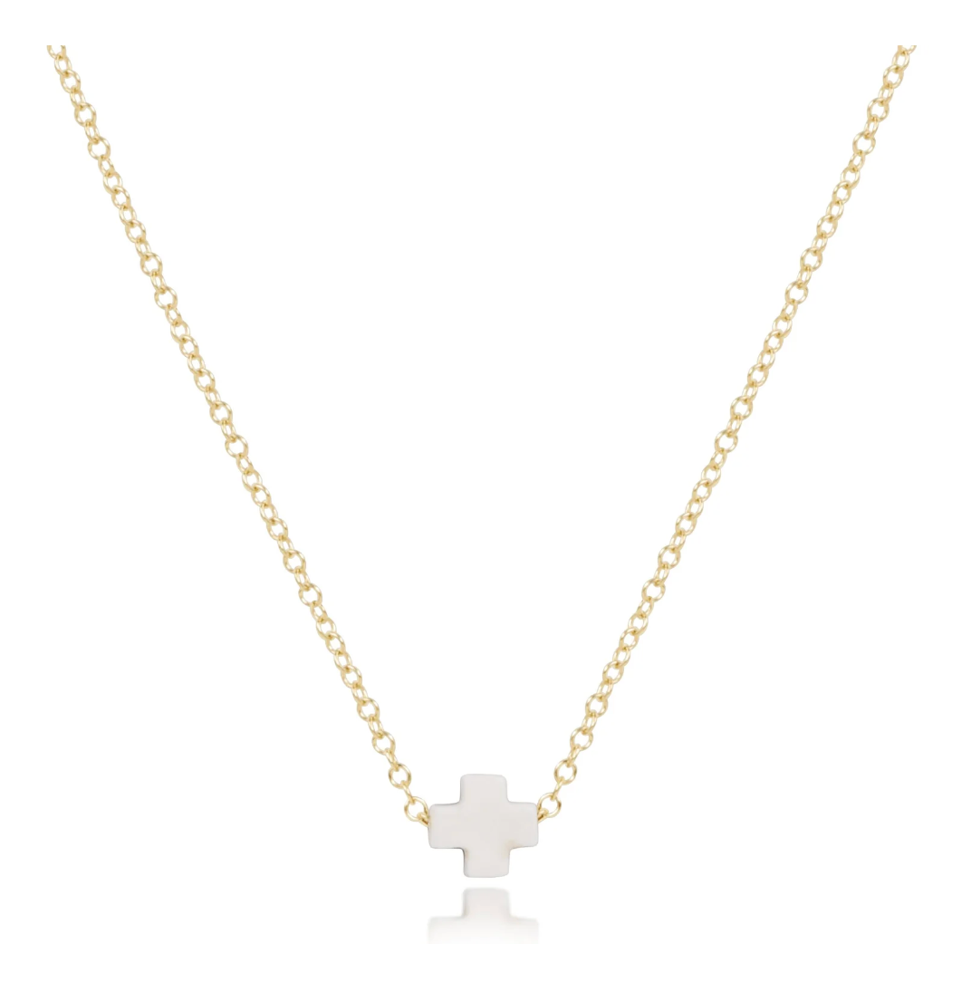 16" NECKLACE GOLD - SIGNATURE CROSS SMALL OFF-WHITE