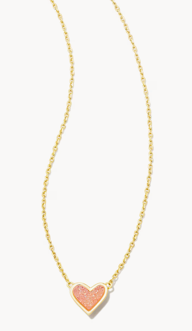 FRAMED ARI HEART SHORT PENDANT NECKLACE GLD LT PNK DRU