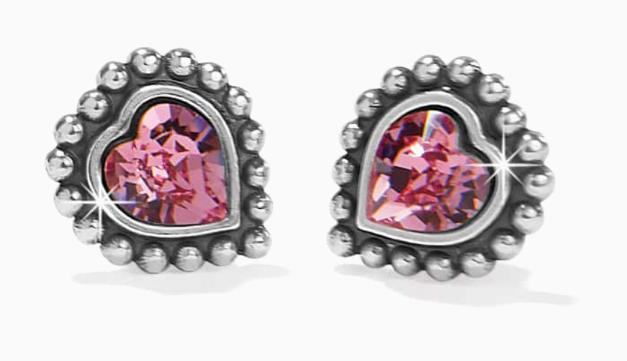 Shimmer Heart Mini Post Earrin Slv Pnk