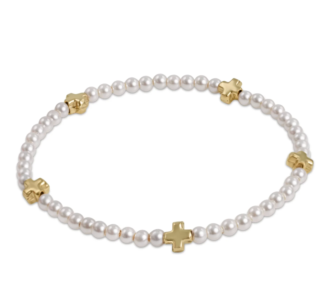 Signature Cross Small Pearl Pattern 3mm Bead Bracelet - Gold