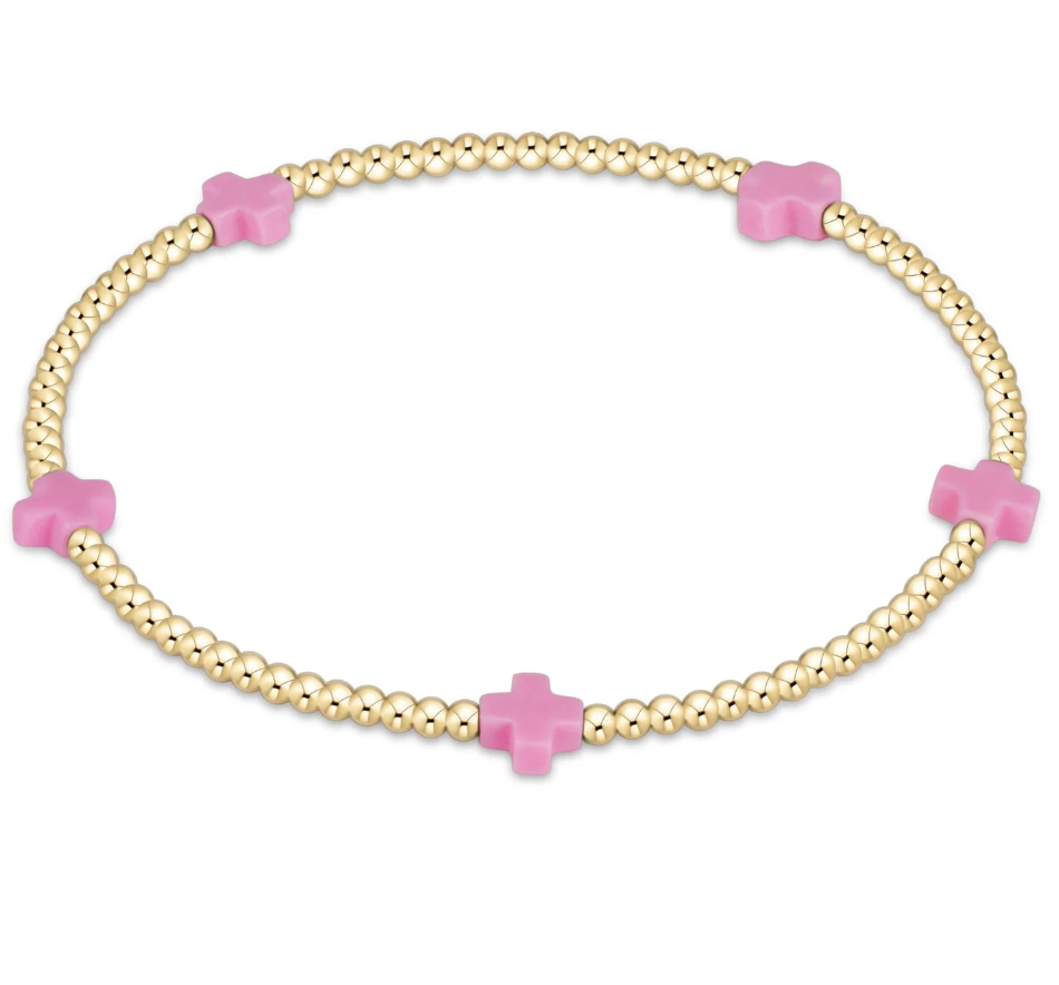 Signature Cross Small 2mm Gold Bracelet - Pink