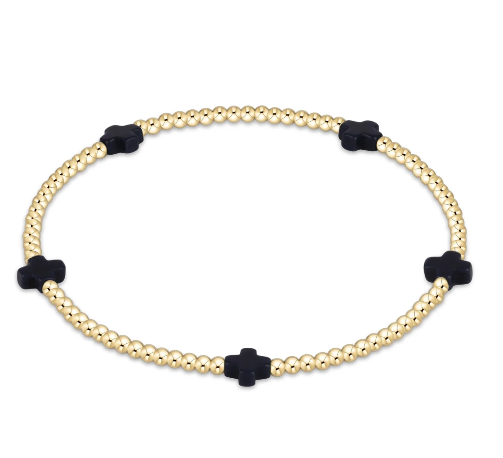 Signature Cross Small 2mm Gold Bracelet - Navy